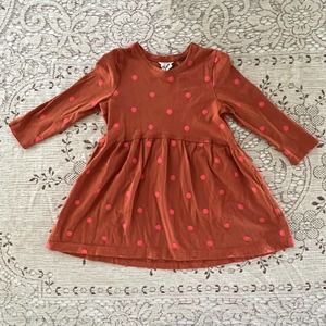 Cotton On Kids Girl's 2 Long Sleeve Polka Dot Dress Burnt Orange Pink A-Line